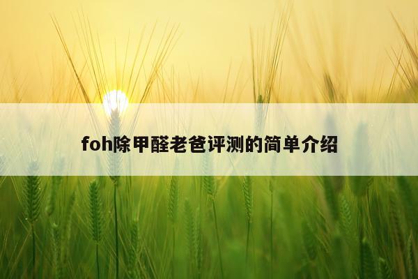 foh除甲醛老爸评测的简单介绍